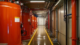 工业室内红色大型储罐设施