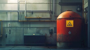 工业风室内的红色储液罐