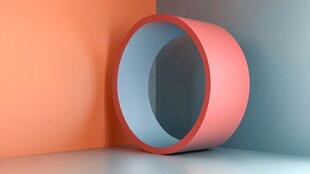 粉色圆环立于多彩角落