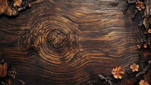 复古木纹与花卉装饰背景