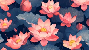 粉色荷花与荷叶的唯美图案