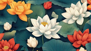 多彩荷花与荷叶的唯美画面