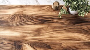 木质桌面与绿植摆件