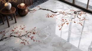 中式风大理石地面梅花图案
