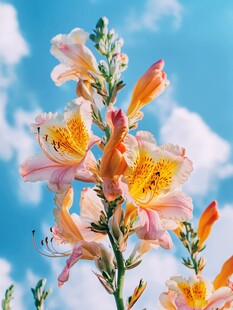 蓝天映衬下的柔美绽放花朵