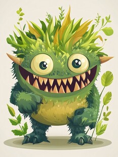 绿色萌怪 草丛中的俏皮精灵