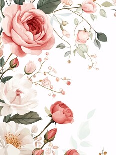 粉色花卉浪漫边框插画