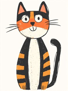 可爱条纹猫咪插画