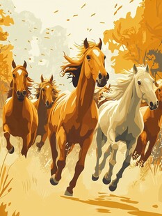 群马秋日奔腾图