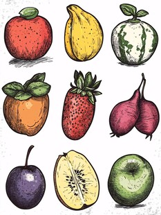 手绘多彩水果集合