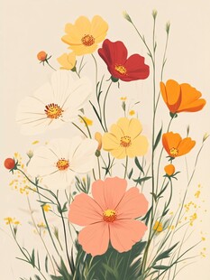 多彩花卉插画 清新自然风