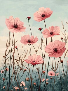 粉色花朵在原野中绽放