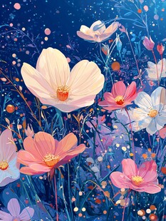 梦幻夜下绽放的绚烂花朵