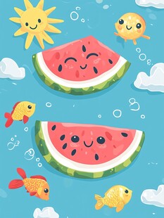 夏日西瓜与萌趣水中伙伴