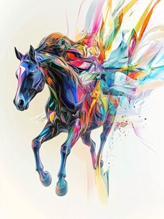 彩色奔马 动感艺术画作
