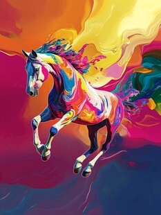 彩色奔马的梦幻艺术图景