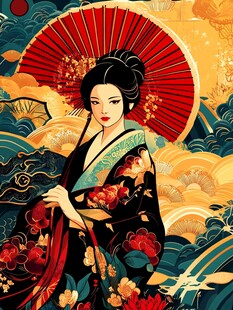 持伞和服女子的东方风情