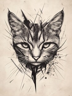 黑白酷炫猫咪艺术插画
