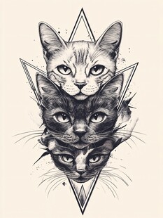 三只猫咪的几何图案插画