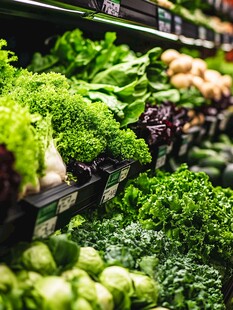 超市货架上琳琅满目的蔬菜