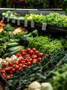 超市里琳琅满目的新鲜蔬菜