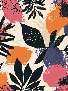 抽象植物涂鸦风图案