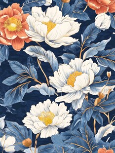 蓝底花卉图案精美雅致