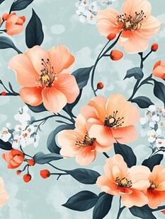 橘色花卉插画 清新自然风