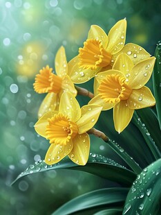 带露黄水仙清新自然美