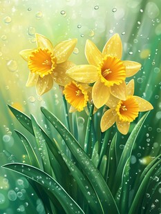 雨中绽放的黄色水仙花