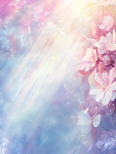 梦幻樱花与炫彩光线美景