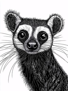 可爱鼬类动物黑白素描图