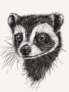 鼬类动物黑白手绘头像