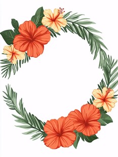 热带花卉花环插画