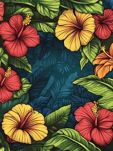 热带扶桑花卉图案背景