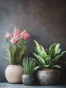 三盆绿植的优雅静物组合