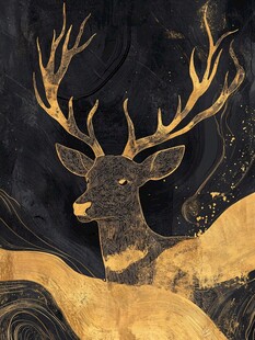 黑金风格鹿头抽象艺术画
