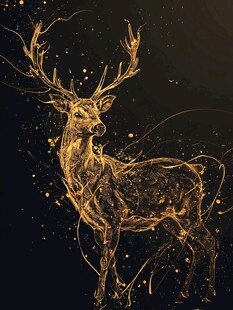 金色线条勾勒的神秘麋鹿