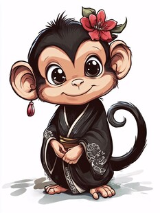 可爱小猴穿中式服饰