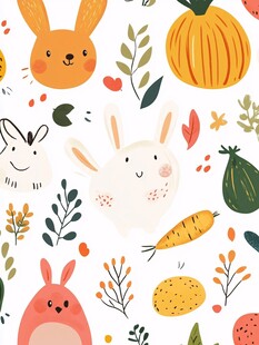 可爱兔子与蔬果卡通图案