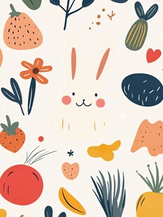 可爱兔子与果蔬花卉图案