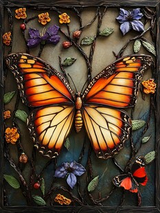 蝴蝶花卉立体艺术装饰画