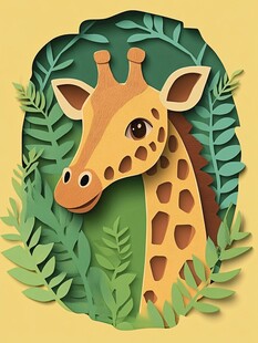 长颈鹿的纸艺丛林肖像