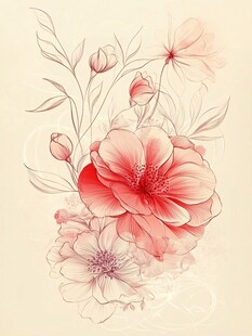 手绘梦幻粉色花卉插画