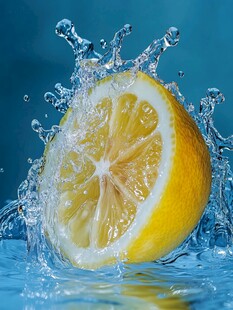柠檬入水溅起晶莹水花