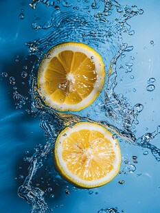 柠檬入水溅起晶莹水花