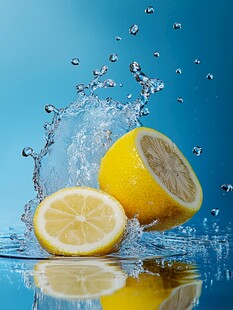 柠檬入水溅起晶莹水花