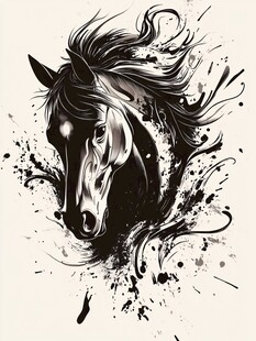 水墨风格奔腾骏马图