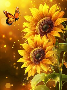 蝶舞向日葵 梦幻金色景