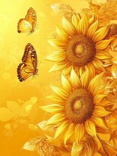 金黄向日葵与飞舞蝴蝶